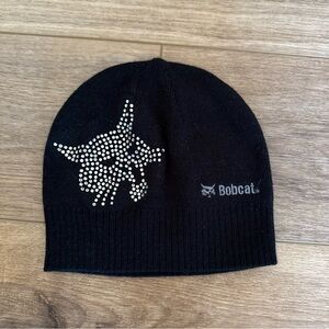 Black Bobcat Beanie with Rhinestone Design